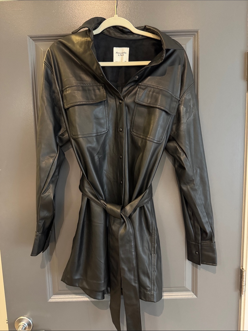 Abercrombie Black Faux Leather Belted Dress